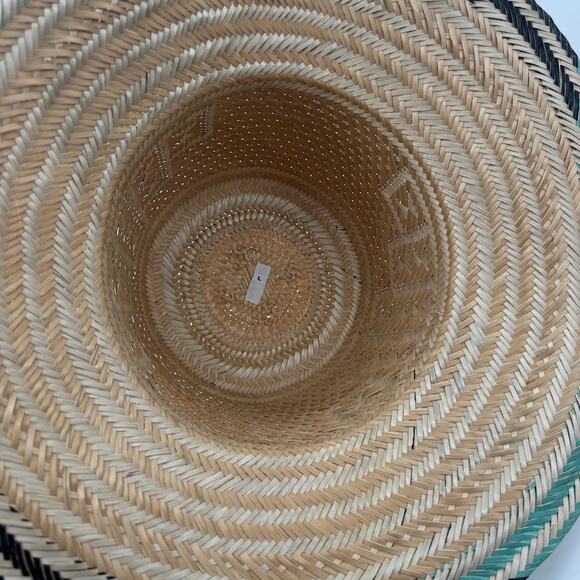 Traditional Woven Straw Wayuu Hat Black Blue Size Large Summer Hat - Picture 3 of 4